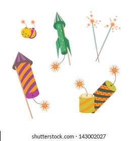 Set of colorful fireworks rockets (vector)