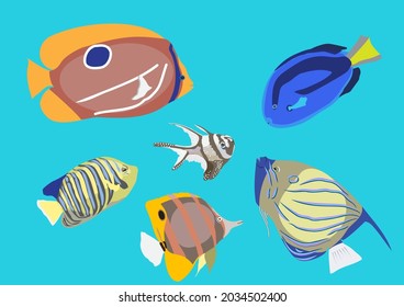 Set of colorful fish (6 pieces), vector illustration