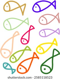 set of colorful fish icons illustration