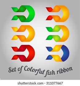 Set of colorful fish ribbon isolated on a gray background