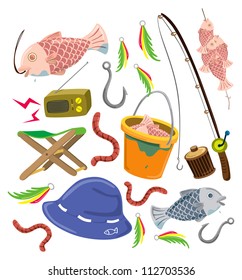 set of colorful fishing stuff