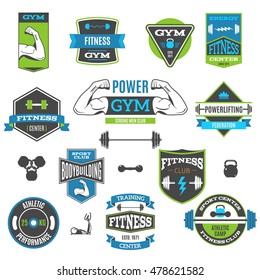 Set Of Colorful Fitness And Sport Vector Labels And logos. Modern Flat Design Vector Illustration