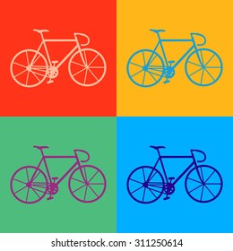 Set colorful fix bicycles. pop Art