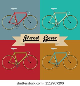 Set of colorful Fixed gear bicycle, vector