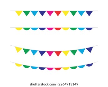 Set Colorful Flag Bunting Isolated On Background. Celebration. Congratulations. Sport Soccer, Football Decoration. festa junina brazil. Vector