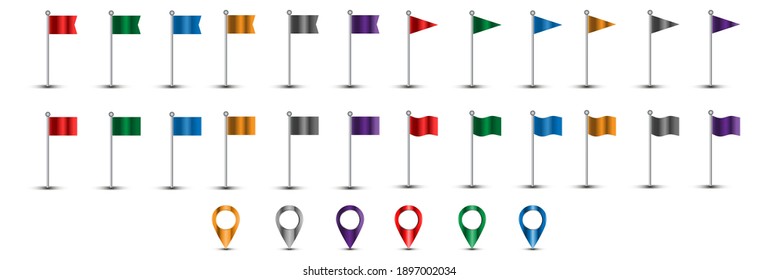 Set of colorful flags and location.Set of colorful map pointers .Vector illustration in EPS 10.
