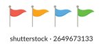 Set of colorful flags for marking locations on maps and navigation systems. Red flag, yellow flag, blue flag, green flag. Vector illustration. 