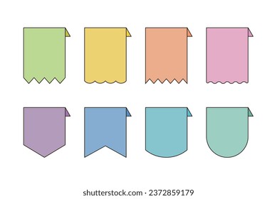 Set of colorful flags, ribbons, banners, insignias, tags decoration icon illustrations. As a design template source, it is used for messages and event contents.
