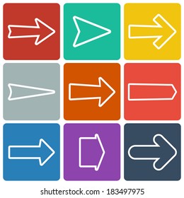 Set of colorful flat arrows. Vector illustration