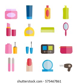 Set of colorful flat beauty and cosmetic icons. Linear icons for web, mobile apps