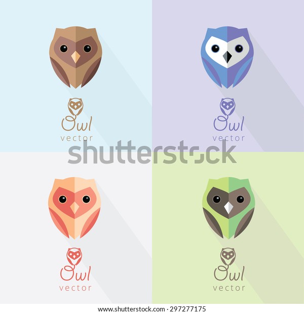 Set Colorful Flat Design Abstract Owl Stock Vector Royalty Free