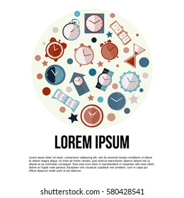Set of colorful flat design clocks icons. Vector illustration.