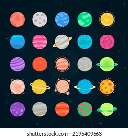 Set of colorful flat galaxy planet elements