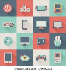 set of colorful flat game icons 