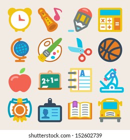 Set of colorful flat icons about school