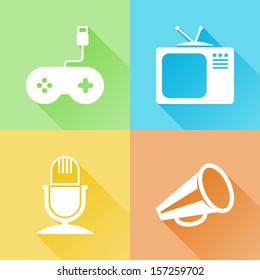Set of colorful flat icons about entertainment