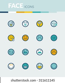Set of colorful flat icons about face