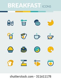 Set of colorful flat icons about  breakfast.