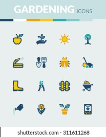 Set of colorful flat icons about gardening