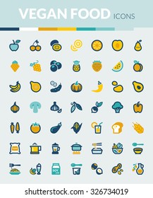 Set of colorful flat icons about vegan food and drink