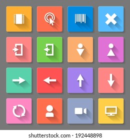 Set of colorful flat icons with long shadows for web design and applications