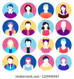 set of colorful flat icons. portraits of people. vector illustration