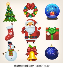 Set of colorful flat icons for winter holiday greeting card or any other christmas design