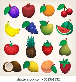 Set of colorful flat juicy fruit icons