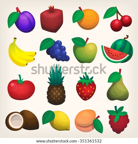 Set of colorful flat juicy fruit icons