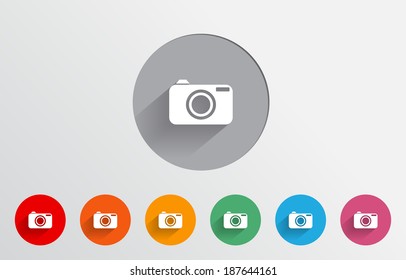 Set of colorful flat long shadow icons of camera