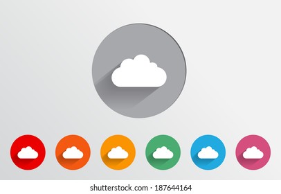 Set of colorful flat long shadow icons of cloud