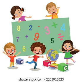 Set of colorful flat numbers and childrens