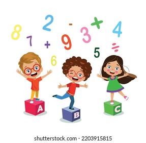 Set of colorful flat numbers and childrens