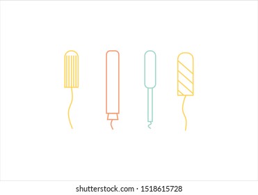 Set Of Colorful Flat Outline Vector Icon. Feminine Hygiene Products.