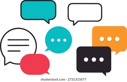 Set of colorful flat speech bubbles and chat icons for communication, social media, and digital messaging design.