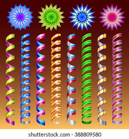 Set of colorful flat streamers isolated on dark background. 