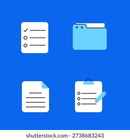 Set of colorful flat style file and folder icons. Includes different file types such as PDF, DOC, JPG, ZIP, and others. Isolated vector illustration for web, apps, infographics, and UI design.