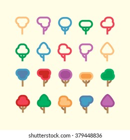 A set of colorful flat tree decorative design with creamy background. 