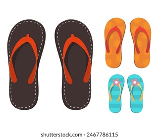 Set of colorful flip flops. Summer Collection, Beach Party, Swim Wear, Vector illustration in flat style