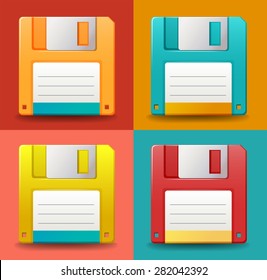 Set of colorful floppy disc