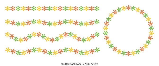 Set of colorful floral design vector elements. Silhouette flower shapes on yellow,green and red. vector element set.