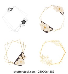 Set of colorful floral frames. Round and square wreaths of flowers and leaves. Vector flat illustration isolated on white background