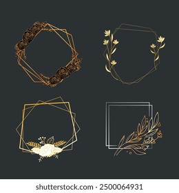Set of colorful floral frames. Round and square wreaths of flowers and leaves. Vector flat illustration isolated on white background