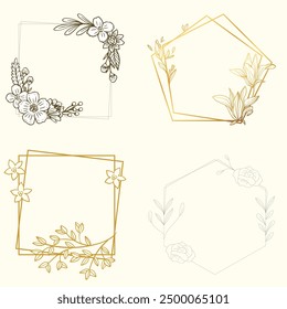 Set of colorful floral frames. Round and square wreaths of flowers and leaves. Vector flat illustration isolated on white background