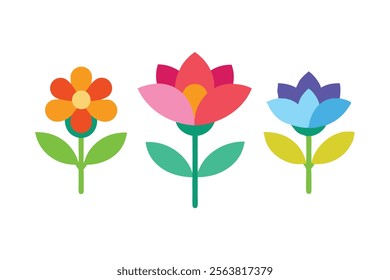 Set of Colorful Floral Icons - Flowers Isolated in Vector Format