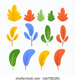 Set of colorful floral plants. Vector floral plants, leaves, flowers, modern flat style trees