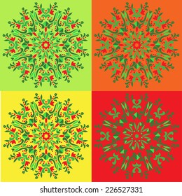 Set of colorful floral round patterns. Vector art