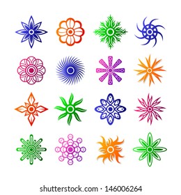 Set of colorful floral symbols.