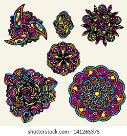 Set colorful floral tattoo - vector