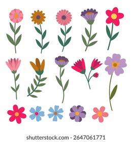 Set of colorful flower elements isolated on white background. Design flourish elements for decoration.